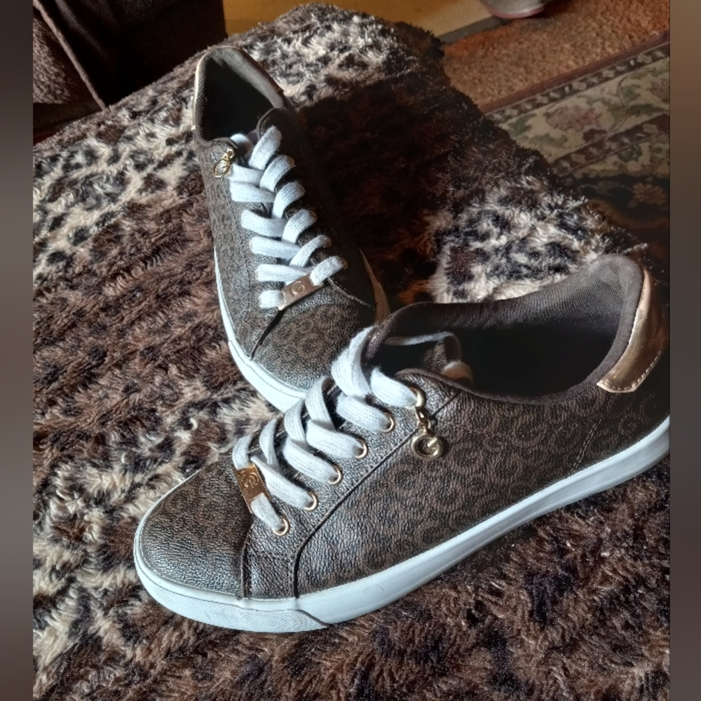 G by Guess Brown and White Sneakers with Animal Print